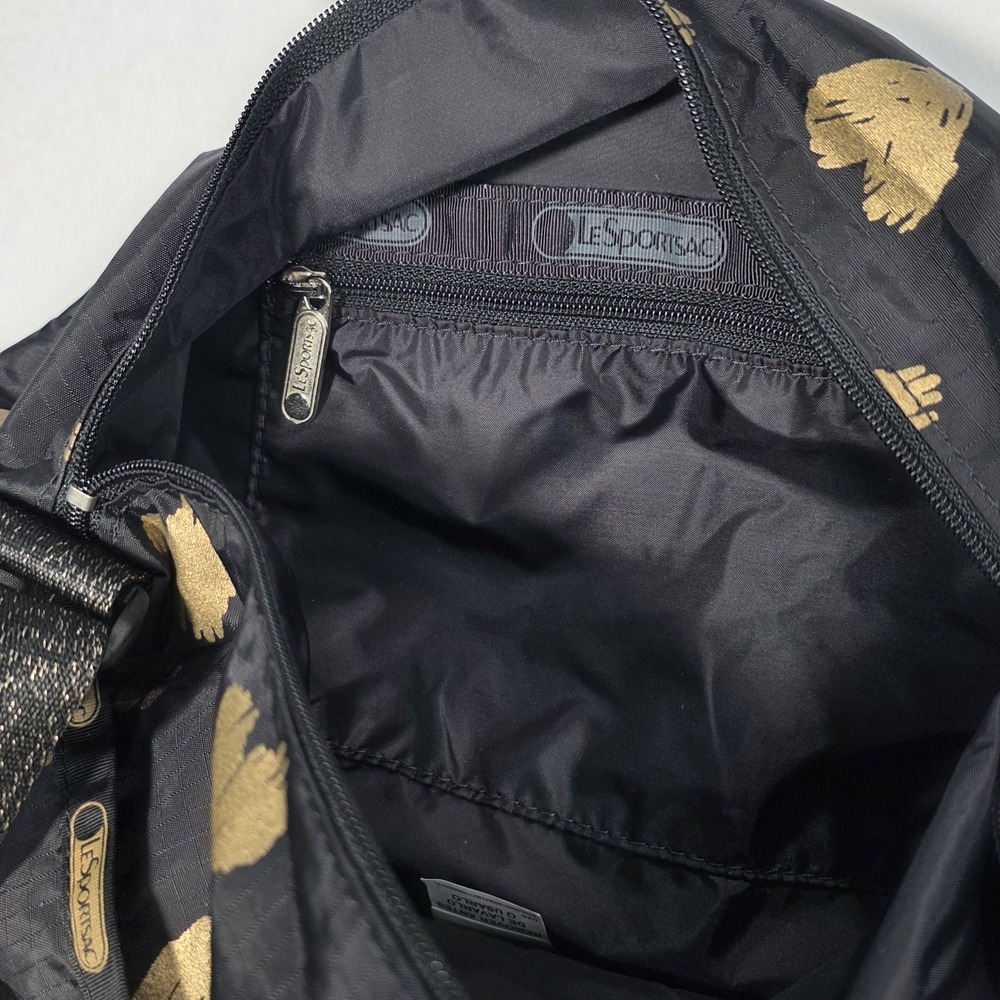 Vintage LeSportsac Black Razzmatazz Gold Hearts Deluxe Easy Carry Tote NEW - Picture 5 of 11